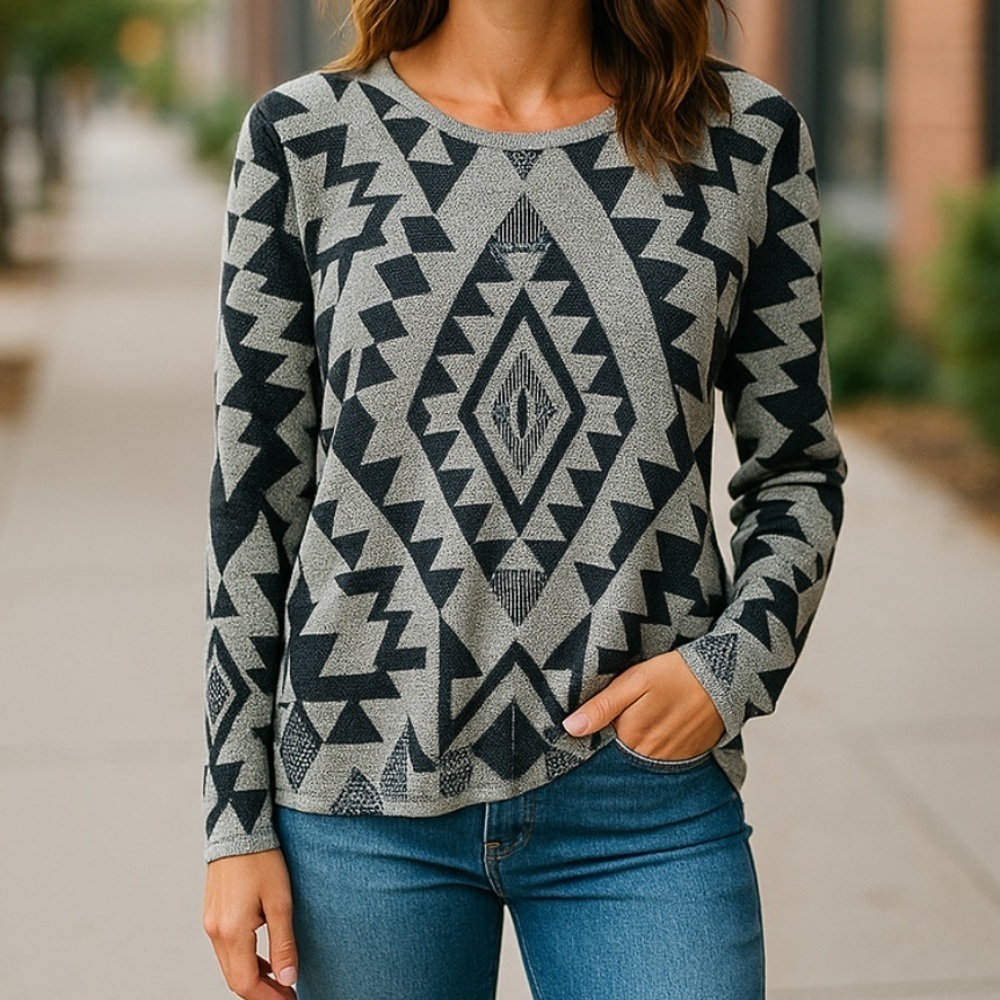Say What aztec print stretch long sleeve sweater l
